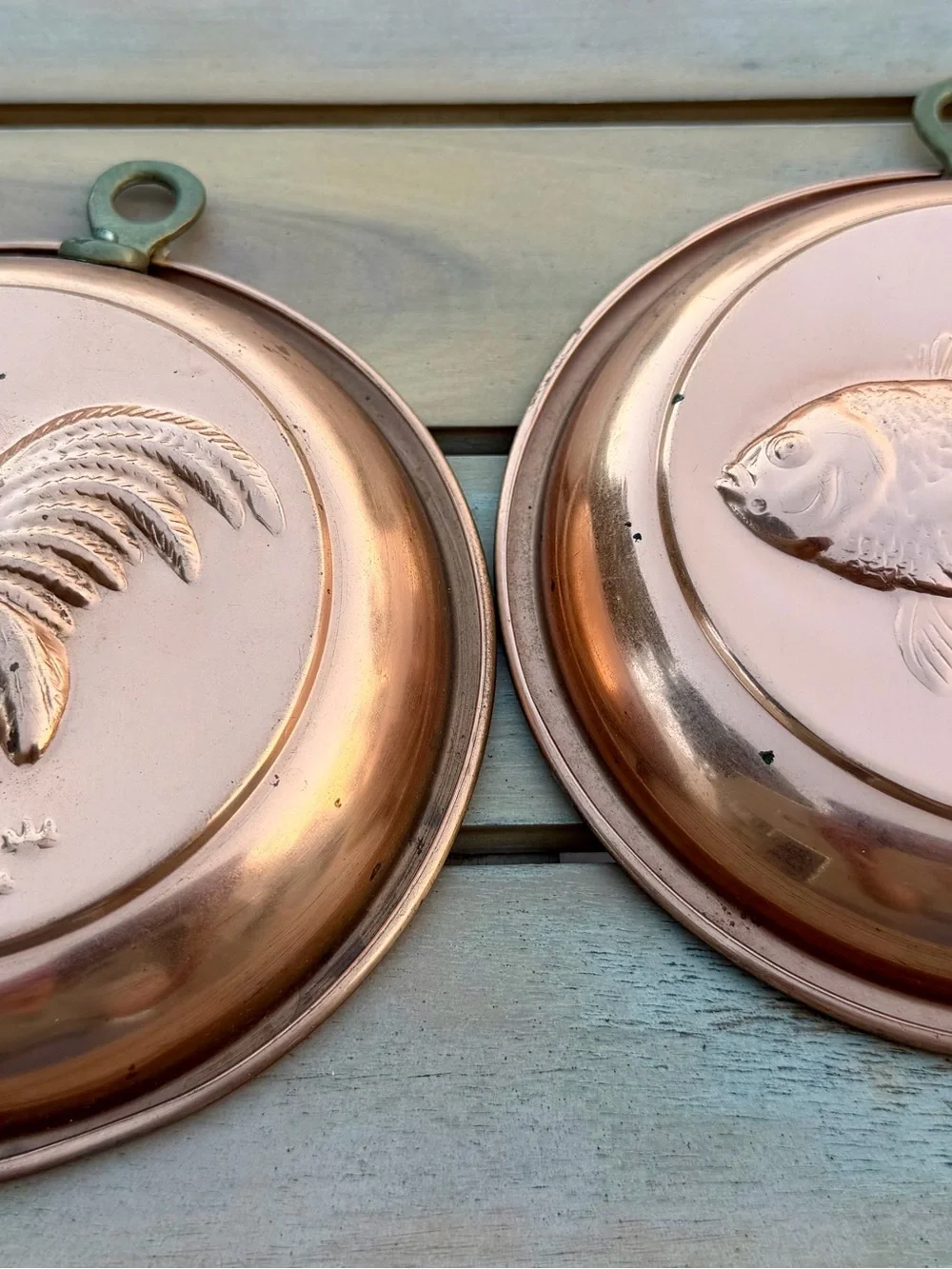 Decorative Rose Copper Fish & Palm Wall Plaques - Set of 2